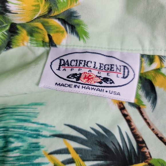 Pacific Legend Mens Hawaiian Shirt Button Flamingos Green Pink XL Extra Large - Picture 6 of 8
